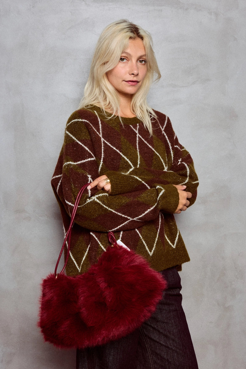 The Muse Fur Bag - in Scarlet Red