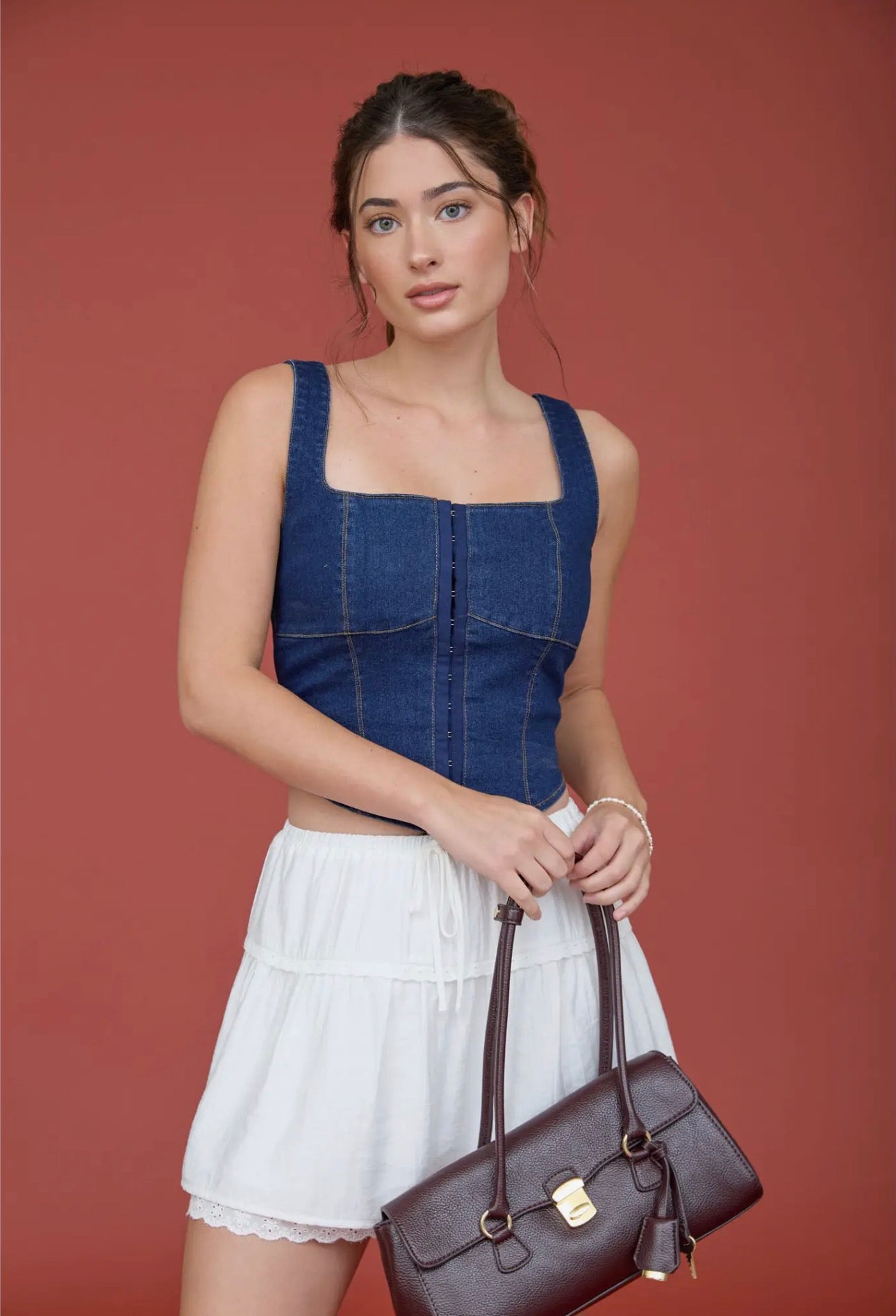 WILDFLOWER DENIM BUSTIER TOP