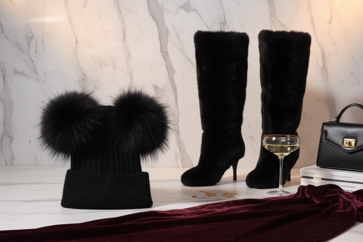 The Noir Muse Pom Beanie — Black