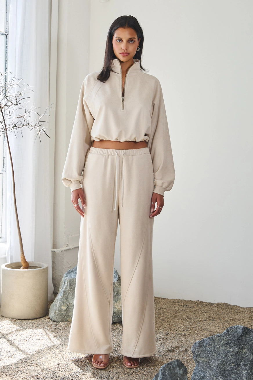 The Monochrome Muse Suede Set- in Ivory