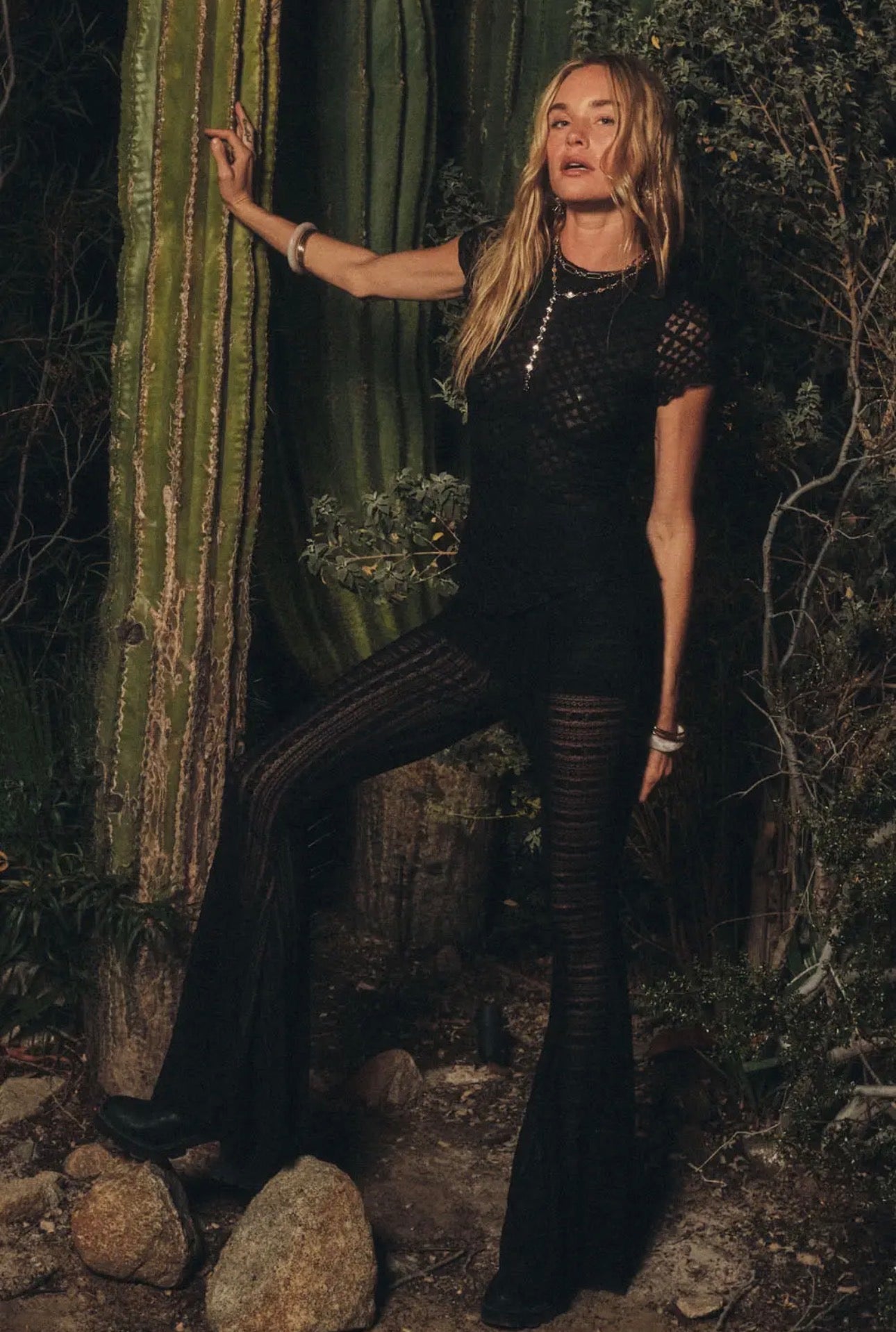 Stevie Lace Flare Pant - in Midnight Black