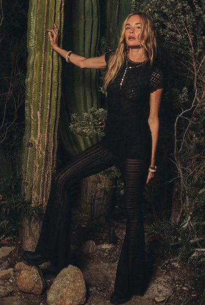 Stevie Lace Flare Pant - in Midnight Black