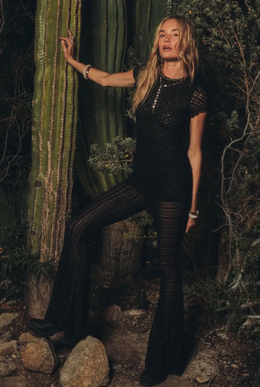 Stevie Lace Flare Pant - in Midnight Black