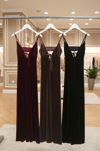 The Siren Velvet Maxi - in Burgundy Wine
