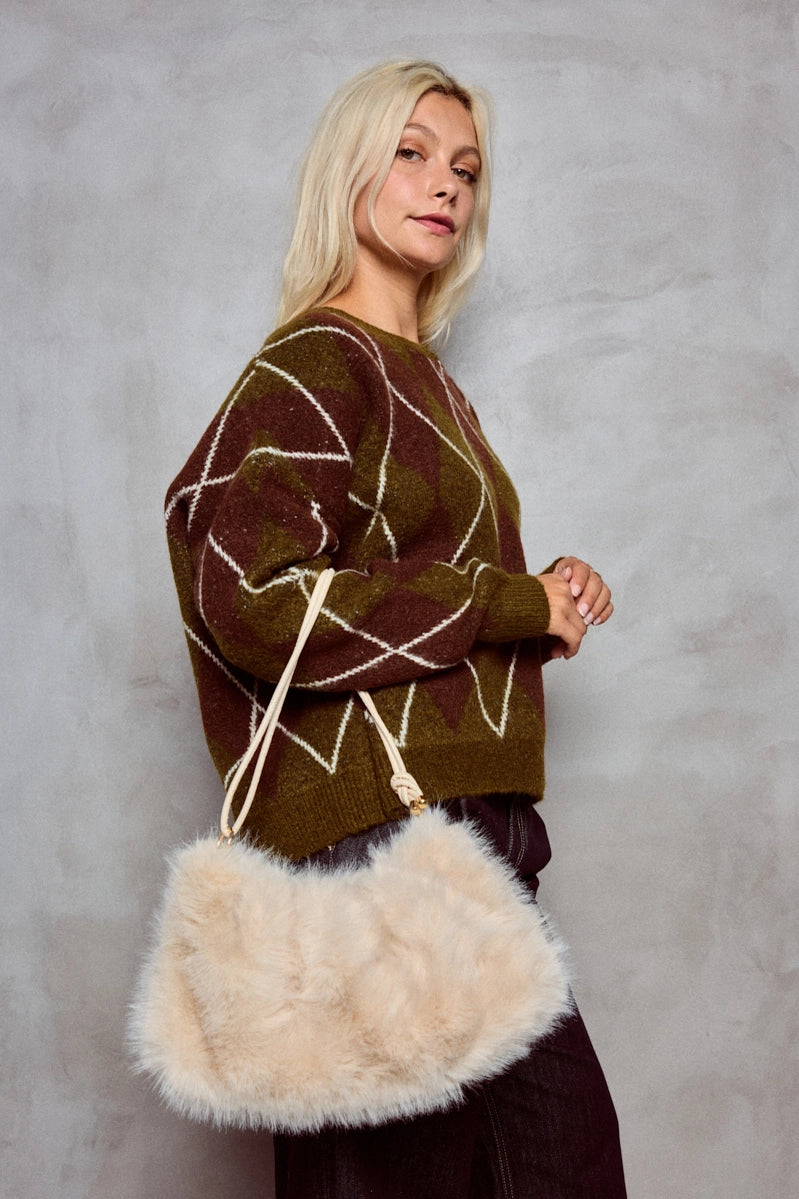 The Muse Fur Bag - in Cream cycle