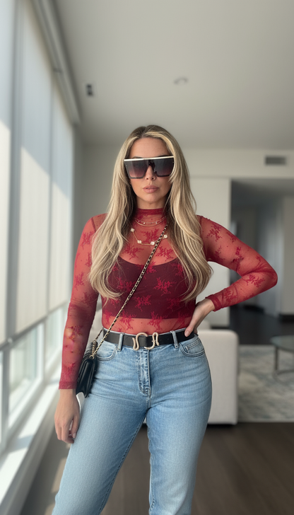 Midnight Lace Top - in Bordeaux Velvet
