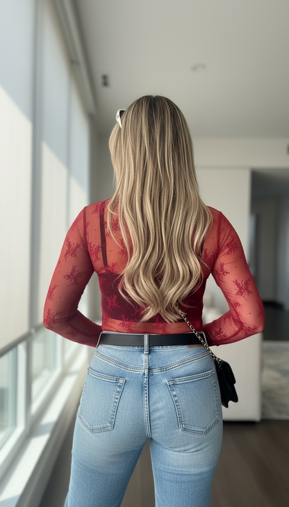 Midnight Lace Top - in Bordeaux Velvet