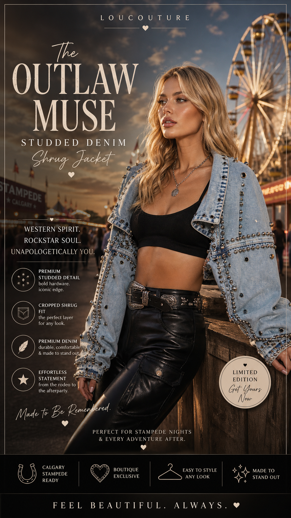 Outlaw Muse Studded Denim Shrug Jacket