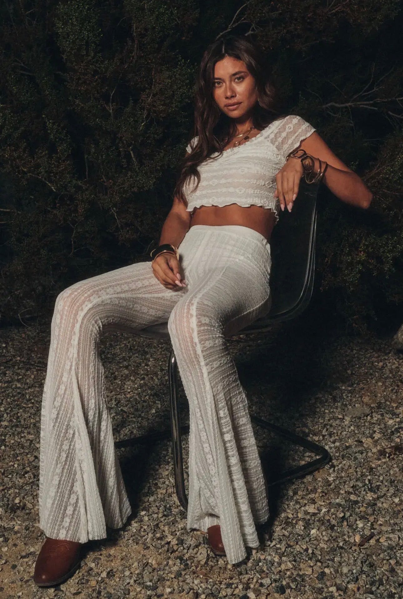 Stevie Lace Flare Pant - in Ivory