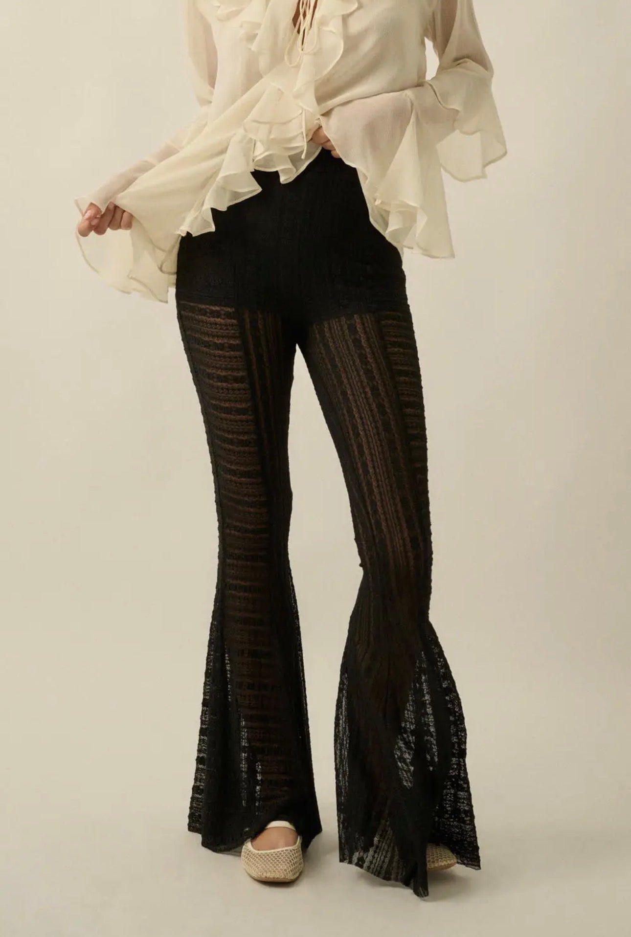Stevie Lace Flare Pant - in Midnight Black