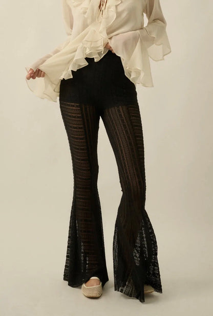 Stevie Lace Flare Pant - in Midnight Black