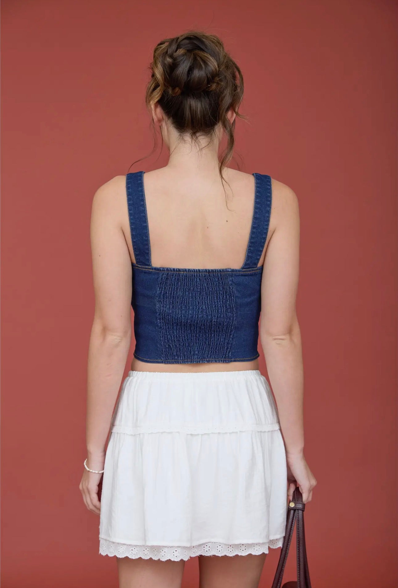 WILDFLOWER DENIM BUSTIER TOP