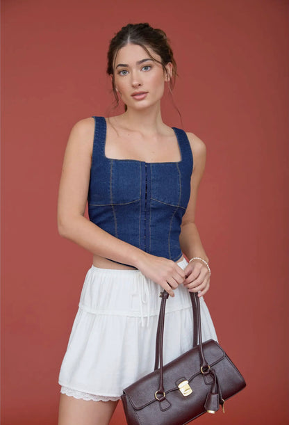 WILDFLOWER DENIM BUSTIER TOP
