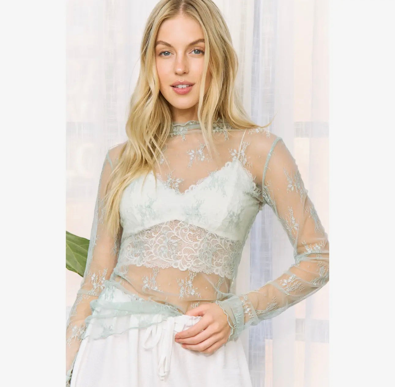 Midnight Lace Top - in Soft Sage