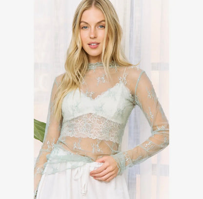 Midnight Lace Top - in Soft Sage