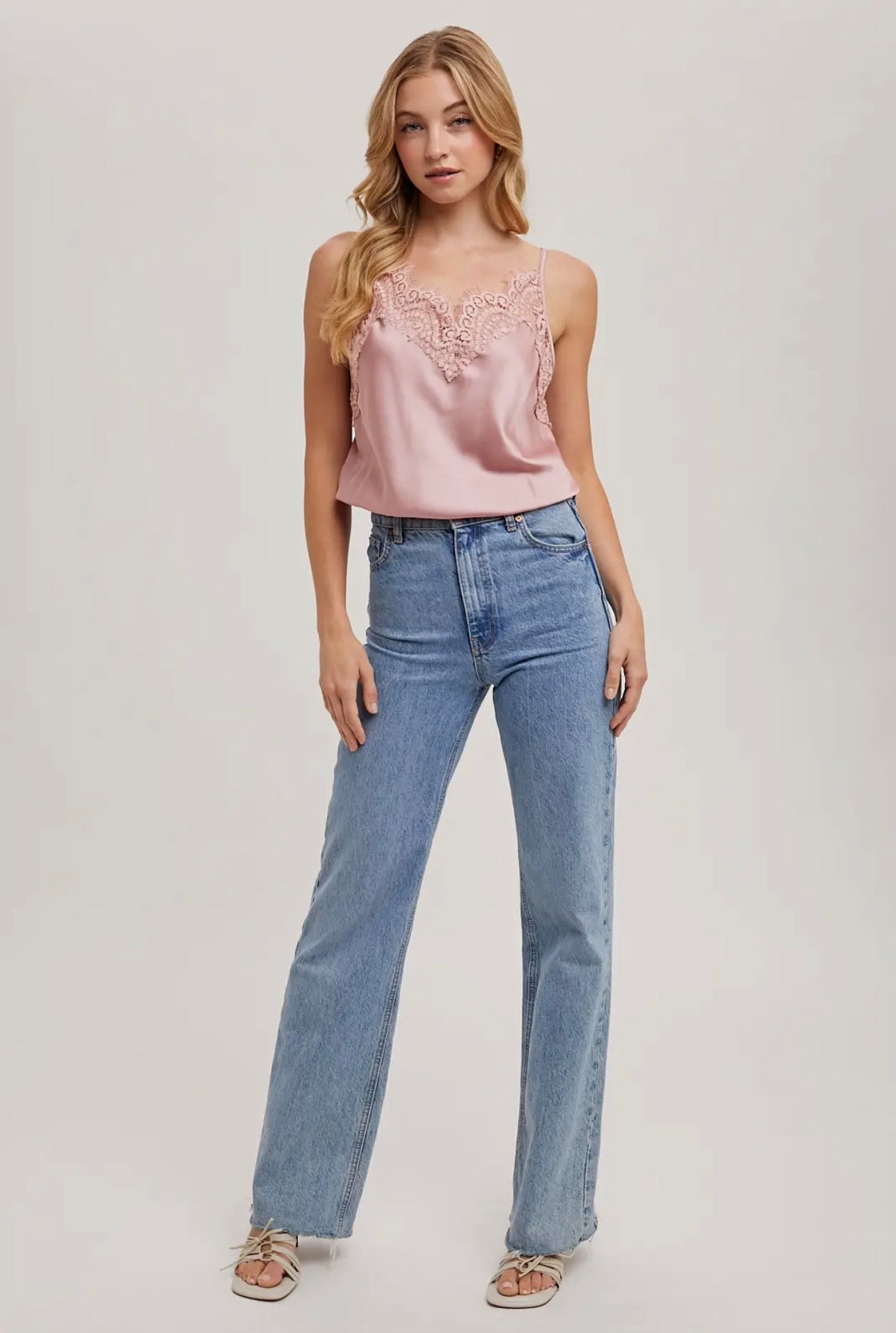 The Monroe Satin Lace Cami - Soft Rose