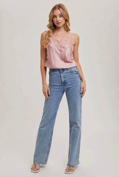 The Monroe Satin Lace Cami - Soft Rose