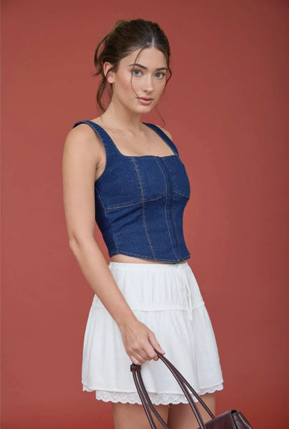 WILDFLOWER DENIM BUSTIER TOP