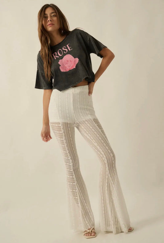 Stevie Lace Flare Pant - in Ivory
