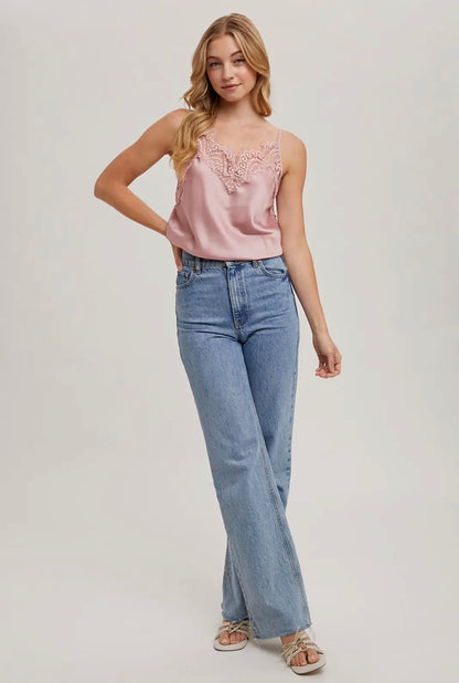 The Monroe Satin Lace Cami - Soft Rose