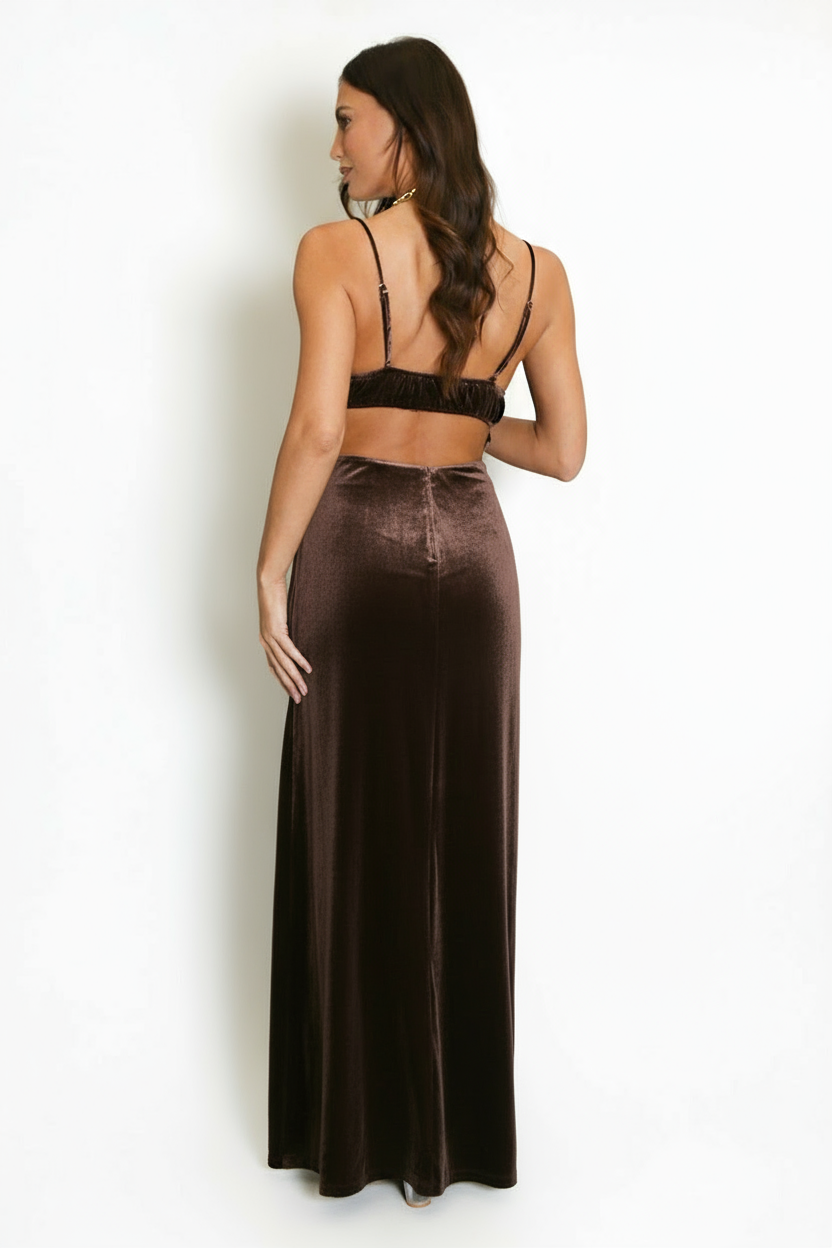 The Siren Velvet Maxi - in Brown