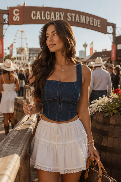 WILDFLOWER DENIM BUSTIER TOP
