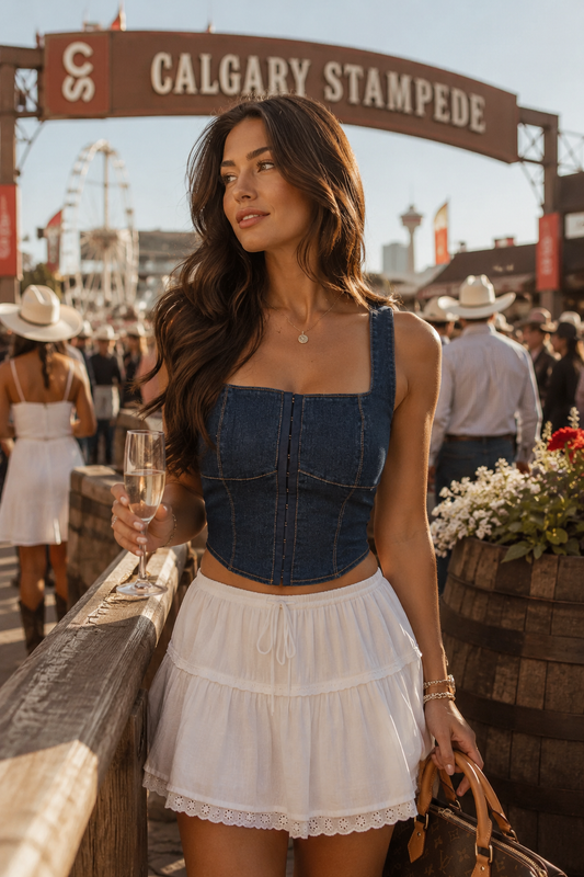 WILDFLOWER DENIM BUSTIER TOP