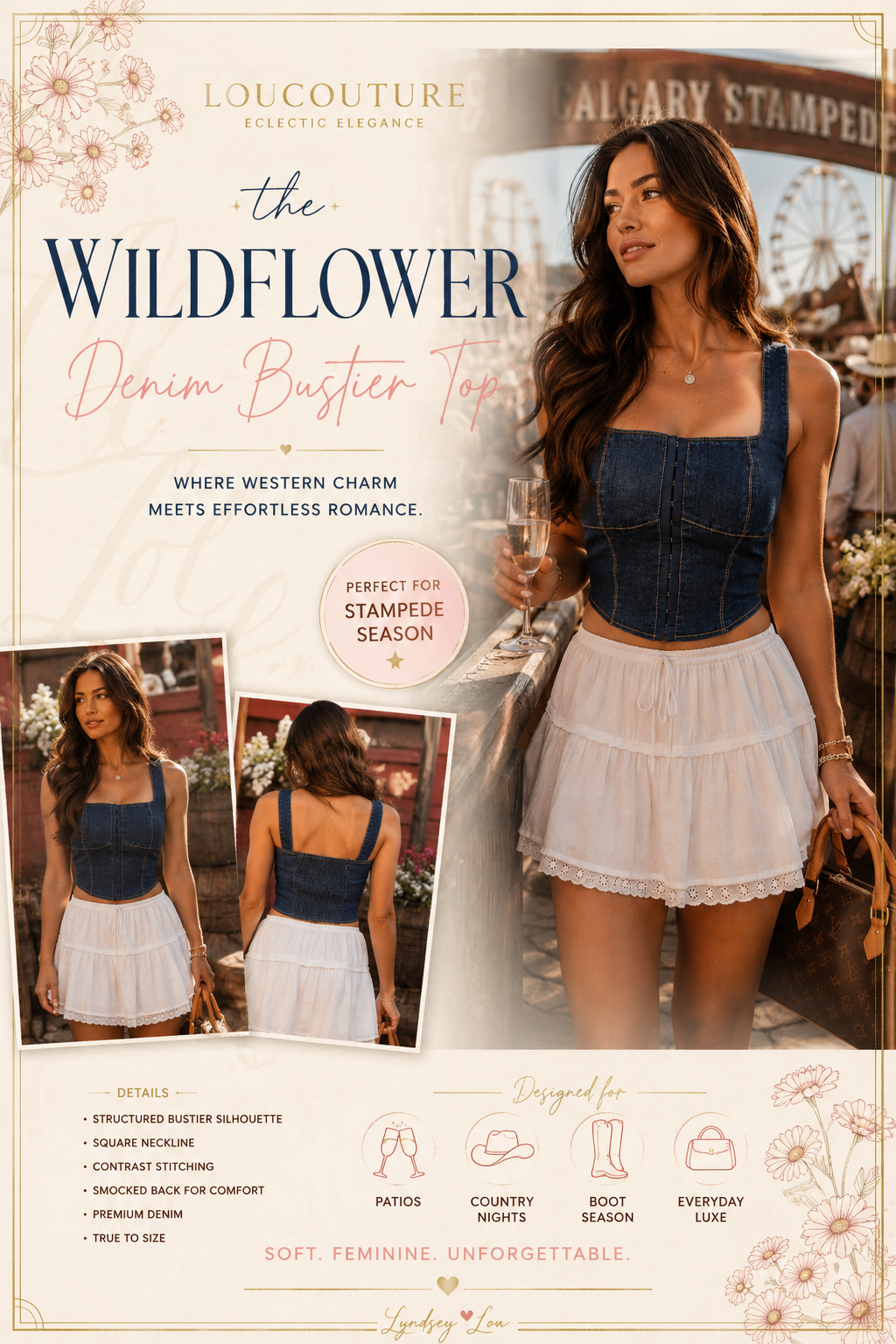 WILDFLOWER DENIM BUSTIER TOP