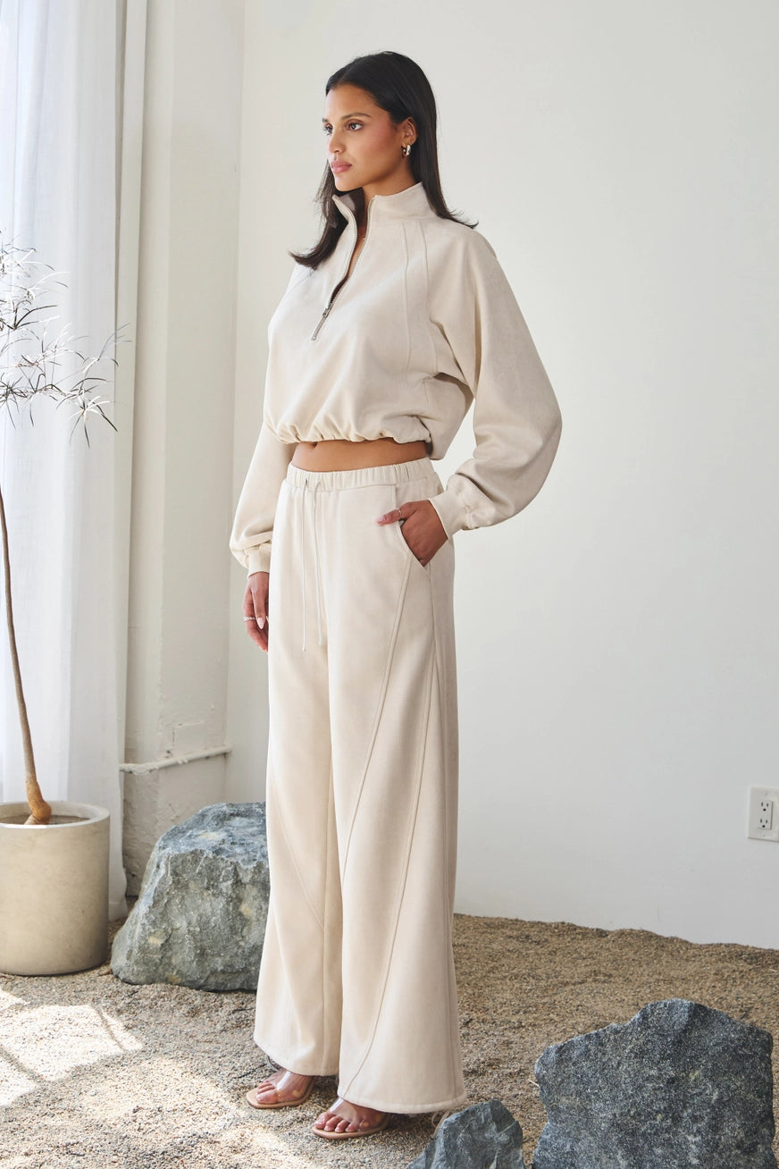 The Monochrome Muse Suede Set- in Ivory