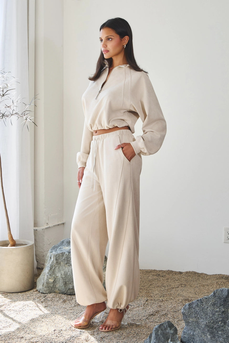 The Monochrome Muse Suede Set- in Ivory