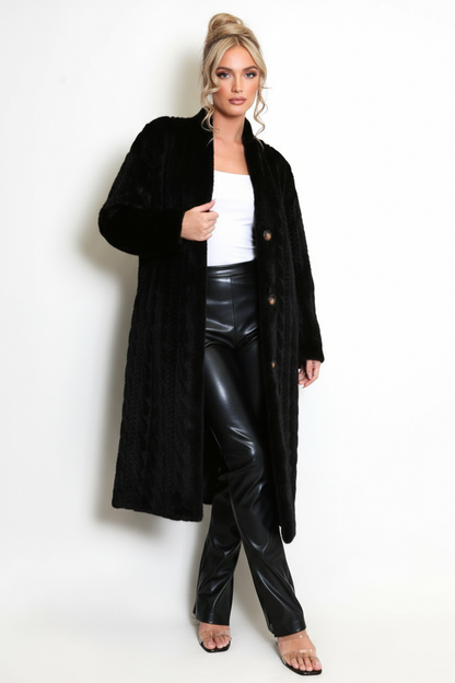 The Chalet Luxe Faux Fur Coat - in Midnight Black
