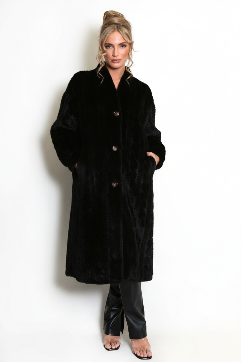The Chalet Luxe Faux Fur Coat - in Midnight Black