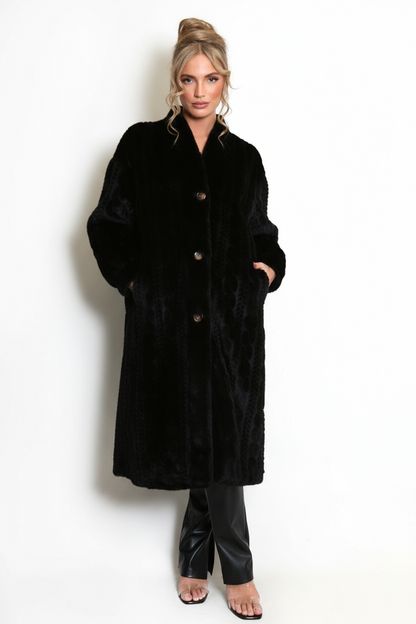 The Chalet Luxe Faux Fur Coat - in Midnight Black