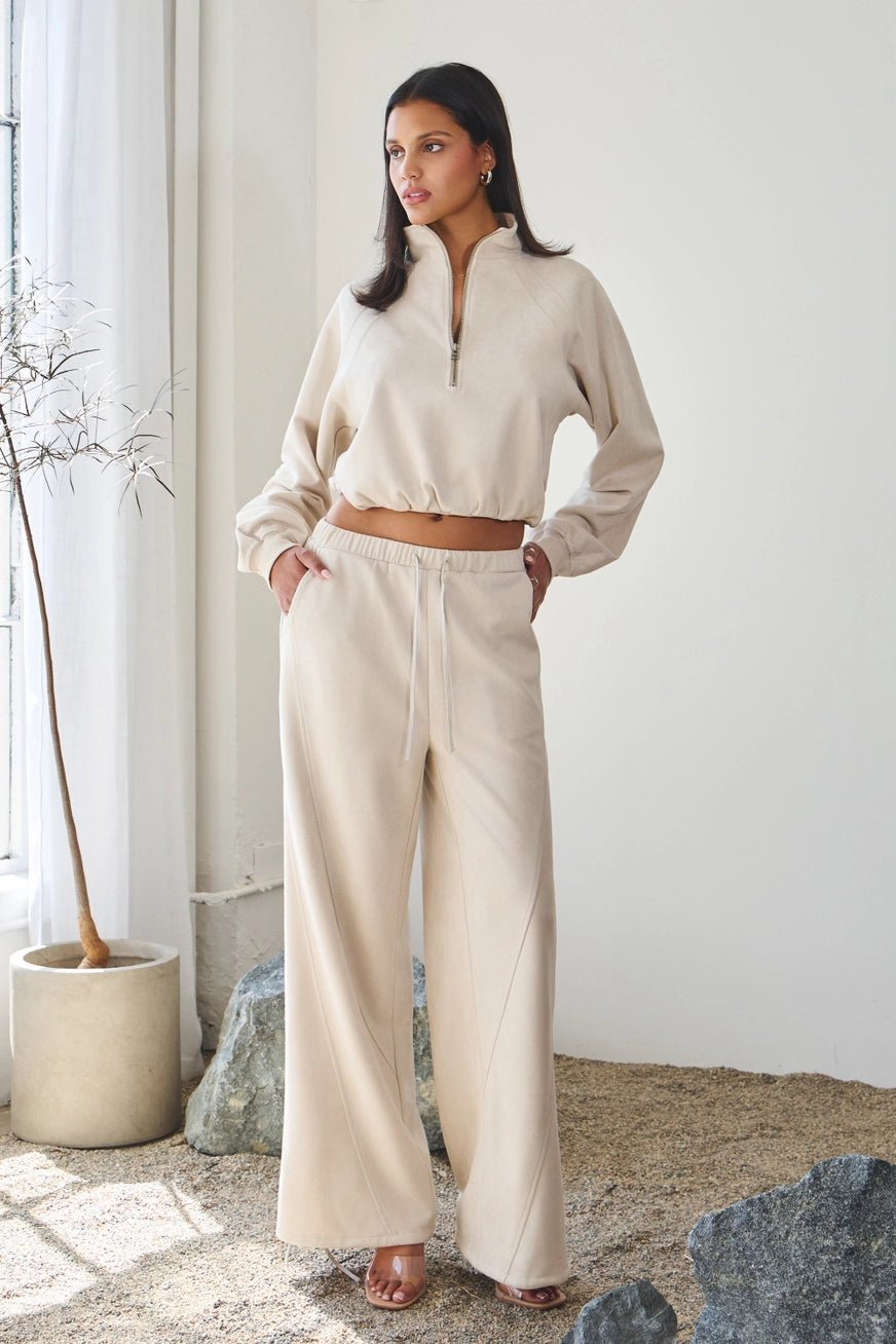 The Monochrome Muse Suede Set- in Ivory