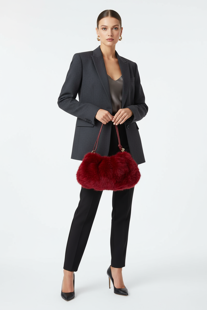 The Muse Fur Bag - in Scarlet Red