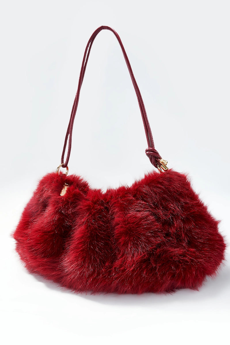 The Muse Fur Bag - in Scarlet Red