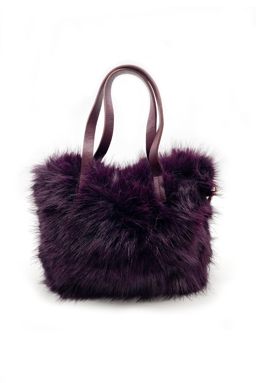 The Luxe Faux Fur Tote - in Plum