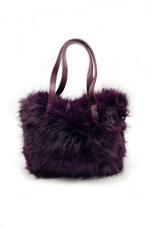 The Luxe Faux Fur Tote - in Plum