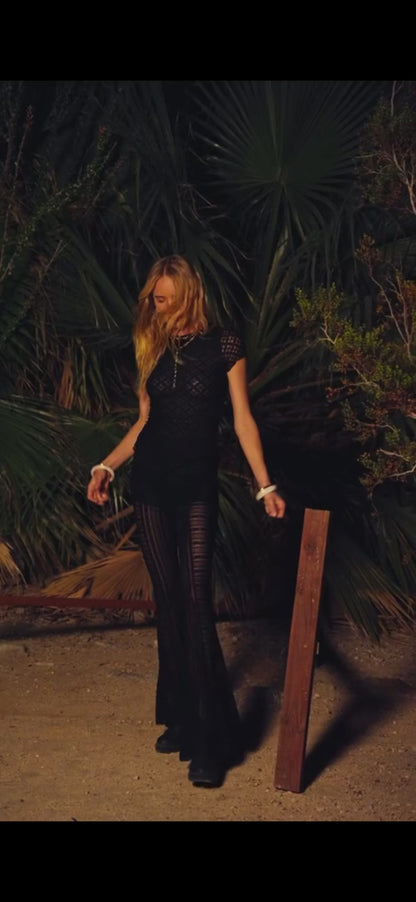 Stevie Lace Flare Pant - in Midnight Black